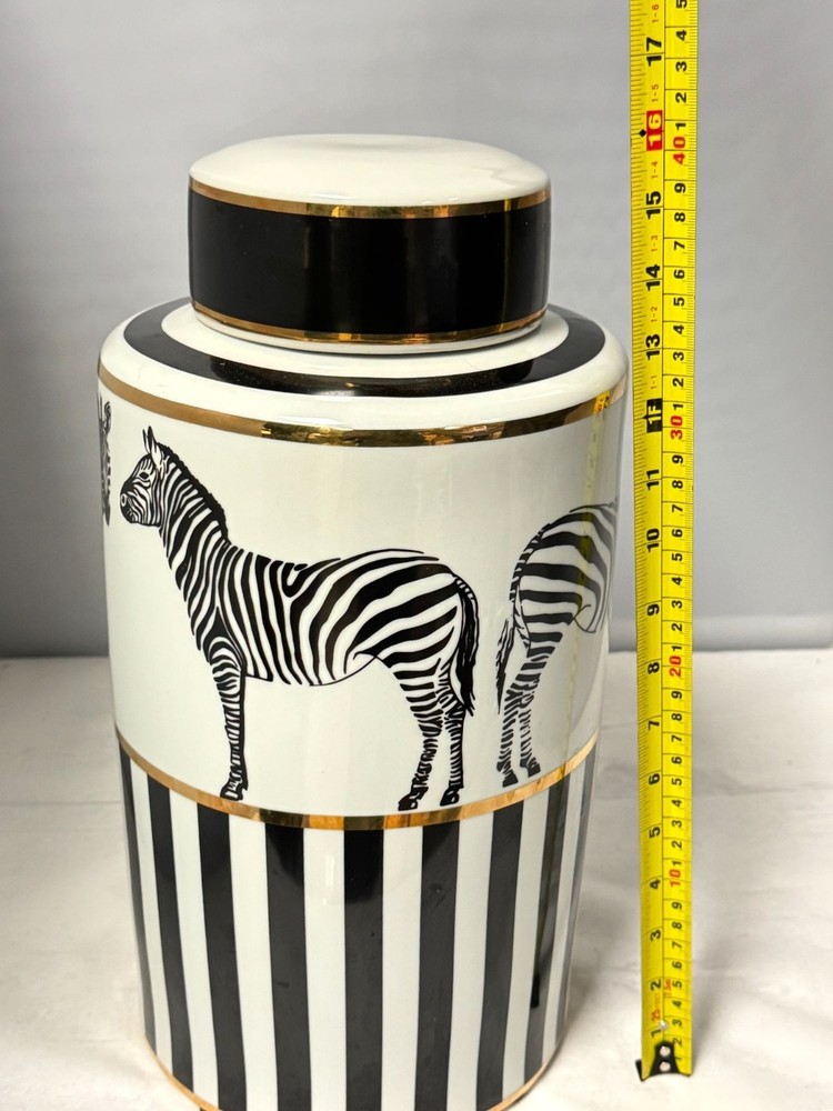 Sagebrook Home Decorative Zebra Black White Ceramic Lidded Jar