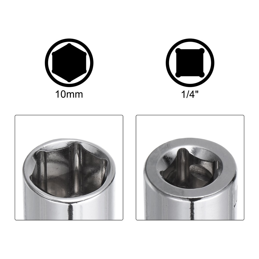 2pcs 6-Point Shallow Socket 10mm 1/4" Drive 2pcs Deep Socket Shallow Socket