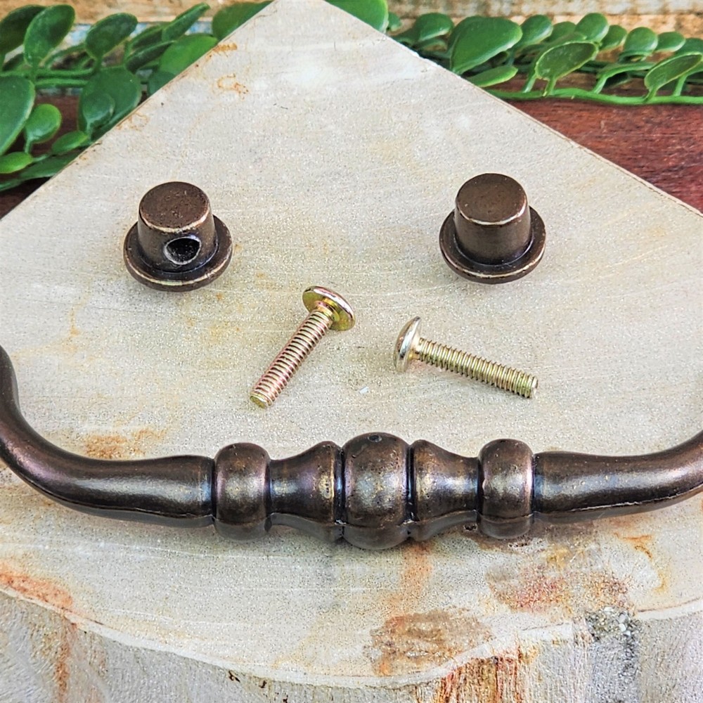 VTG Solid Brushed Antique Brass Drawer Pull Handle and Knobs Swan Neck Hardware