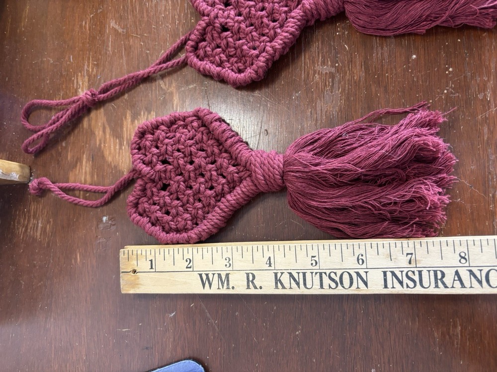 Handmade Macrame Burgundy Hearts - 5