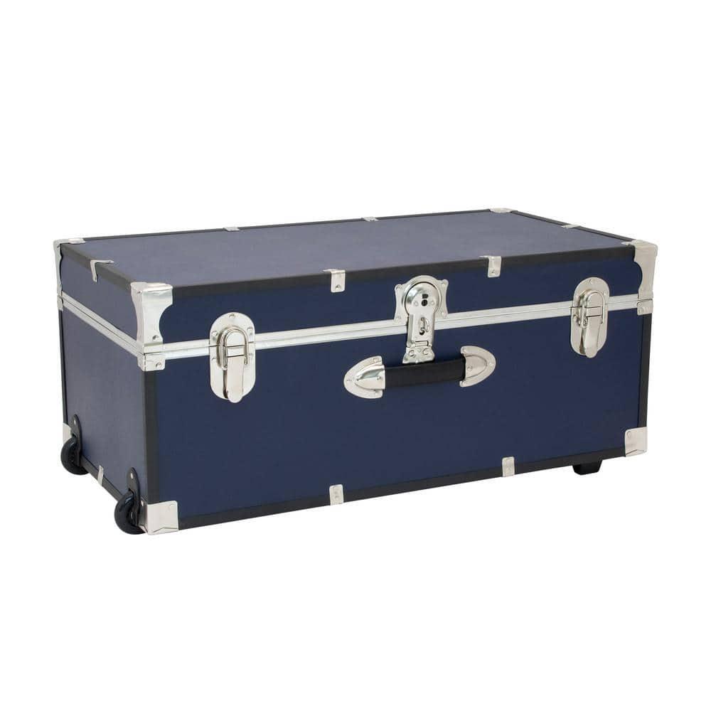 30 in. Trunk with Wheels and Lock High-Impact Binding Blue Dorm Storage Solution