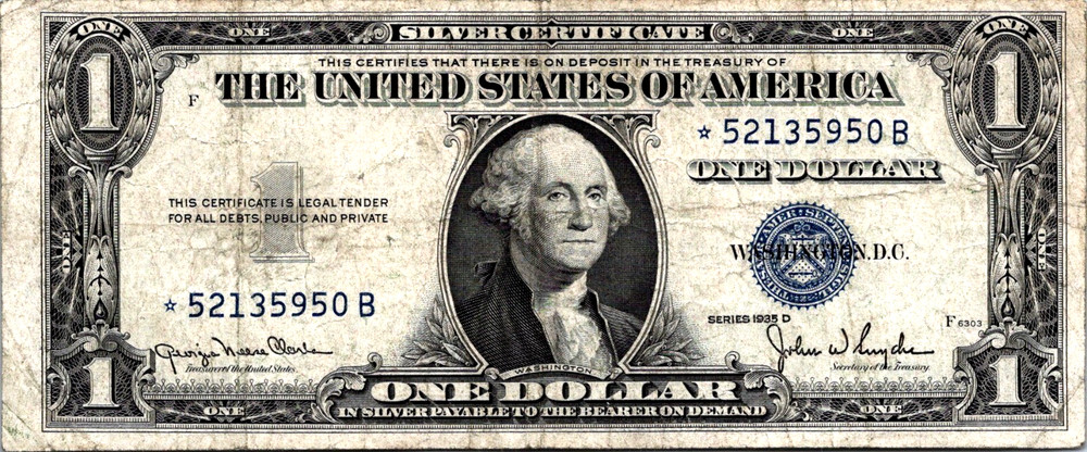 1935-D $1 Silver Certificate Star Note FR. 1613* VF