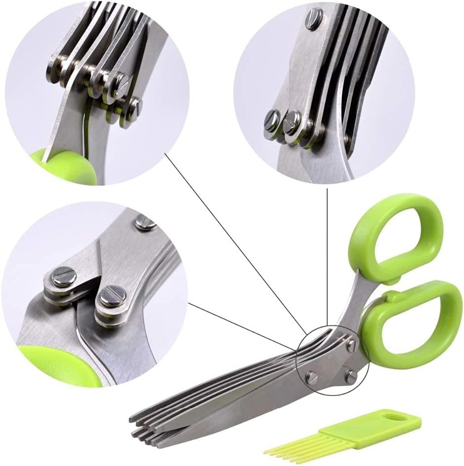 Stainless Steel 5 Blade Professional Shredding Scissors Sharp Herb Kitchen Tool