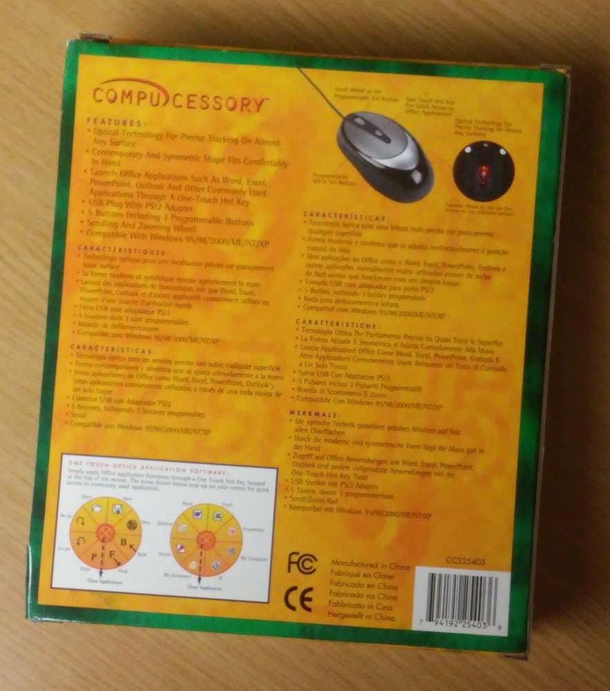 Box of 5 - Optical 5 Button Mouse USB w/ PS/2 CCS25403 (3 Programmable Buttons)