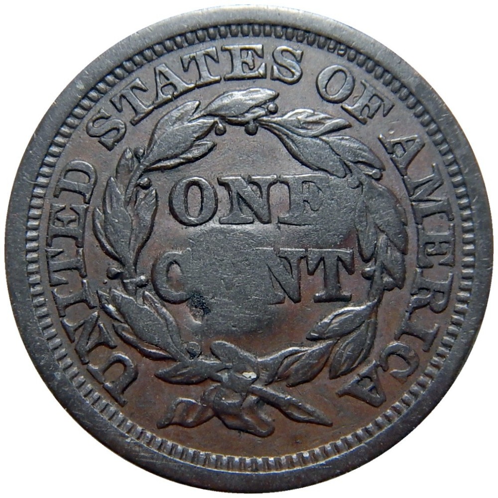 Large cent 1845 AU counterstamp E.S.