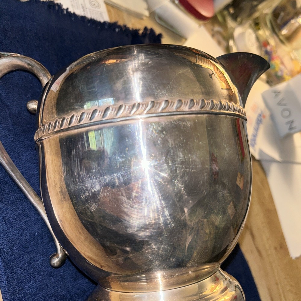 Antique Crescent Silverplate Water Pitcher 8” At Handle