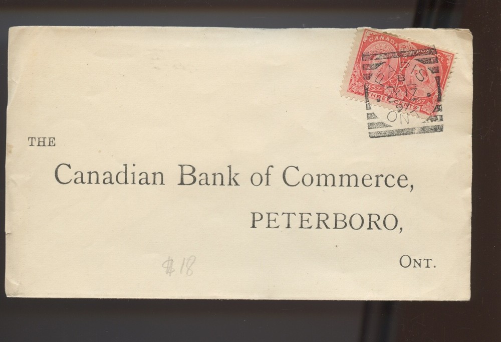 🍁PARIS ONT 1897 nice clear Squared Circle stationery cover Canada