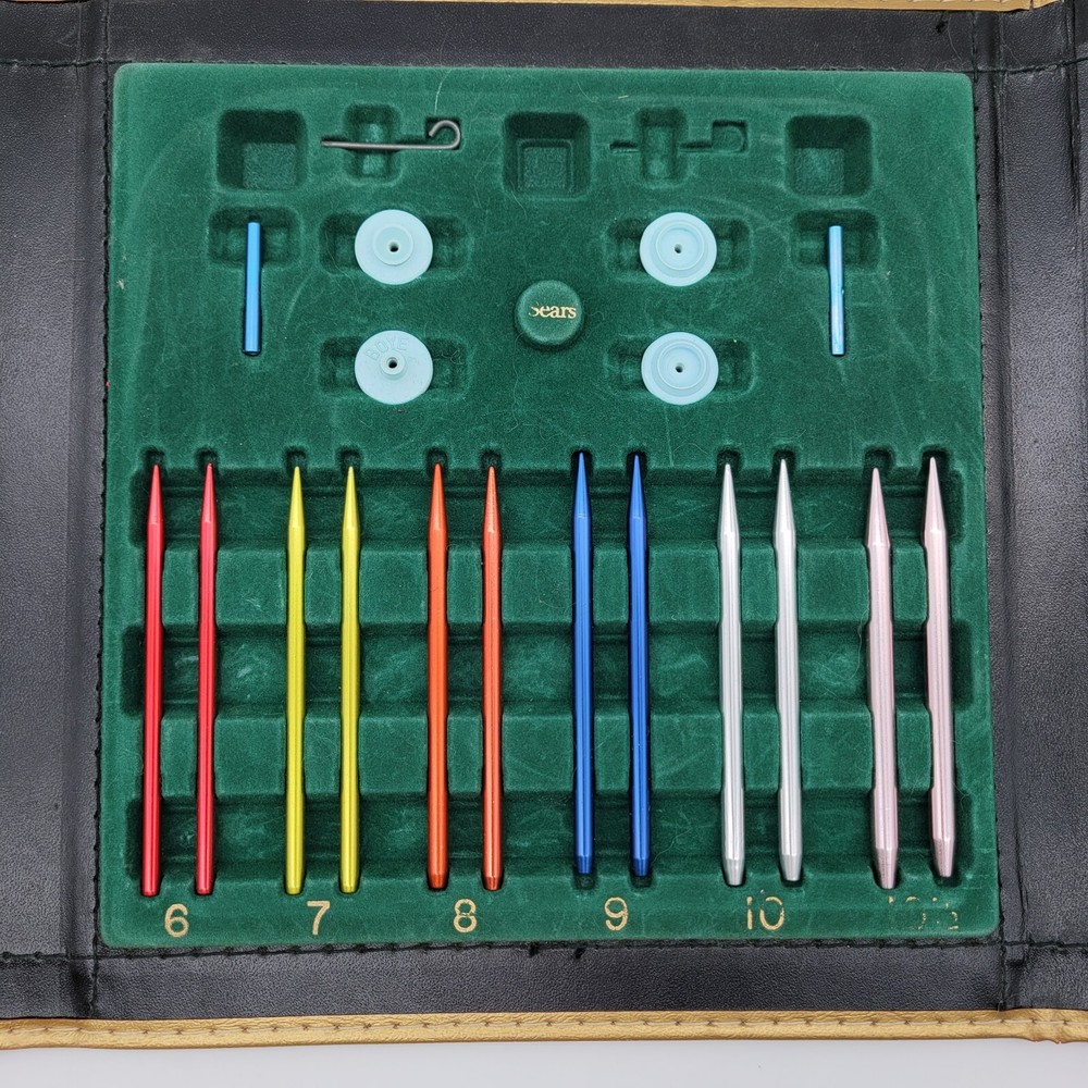 Vntg Sears Needlemaster Knitting Needle Kit Tri-Fold Case 1970's Pieces Missing