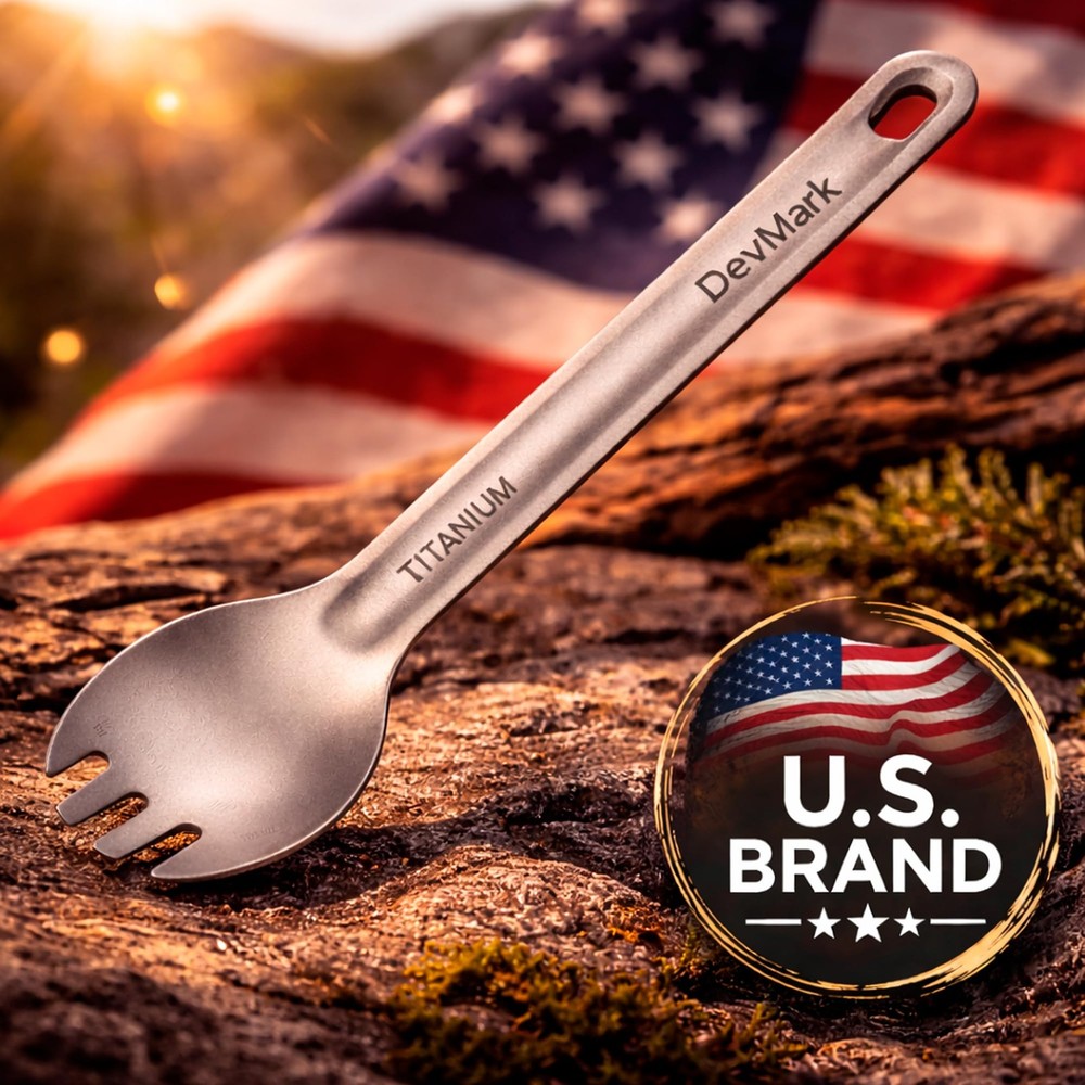 DevMark Titanium Long Handle Spork Ultralight Camping Spoon Fork, Silver