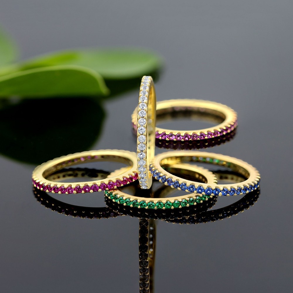 18K Yellow Gold Plated Lab Created Sapphire/Ruby/Emerald Stackable Dainty Ring