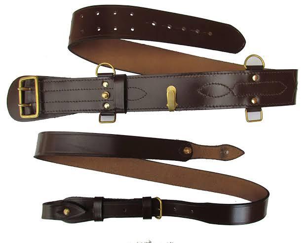 Sam Browne Belt British Military Genuine Leather with Crossover shoulder Strap