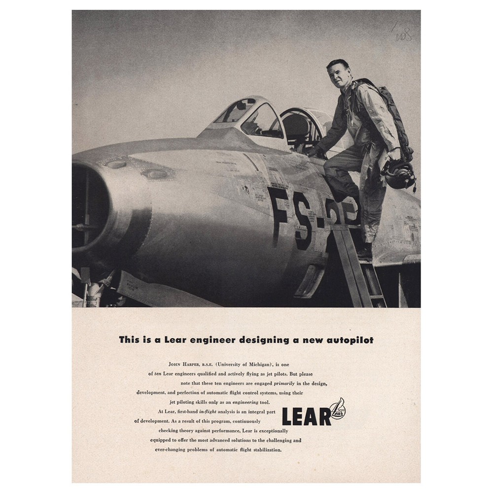 1954 Lear: Engineer Designed New Autopilot Vintage Print Ad