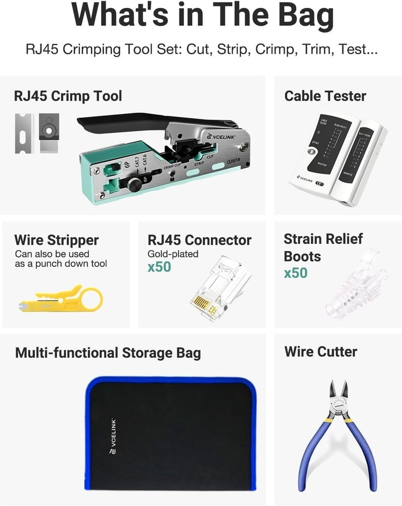 RJ45 Crimp Tool Kit for /6A/6/5E/5, Upgraded Network Tool Set with an Etherne...