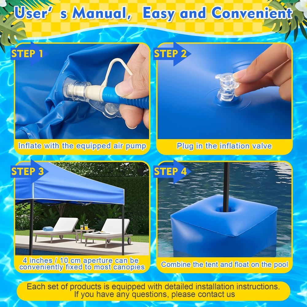 10'× 10' Floating Pool Canopy Set with 4 Pcs Water Canopy Shade Float Kits St...