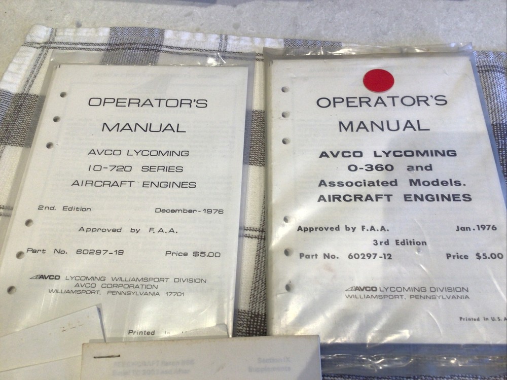 Avco Lycoming Operator’s Manuals and Revisions