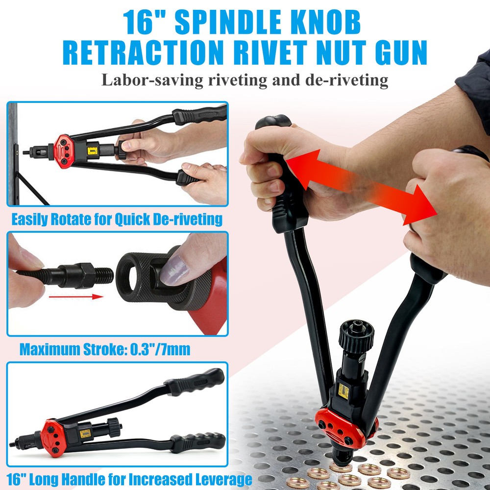 Rivet Nut Gun Kit Rivnut Tool Nut Setter Thread Setting Nutsert Tool SAE&Metric