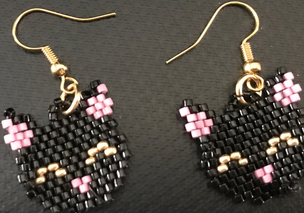 Beaded Black Cat Earrings