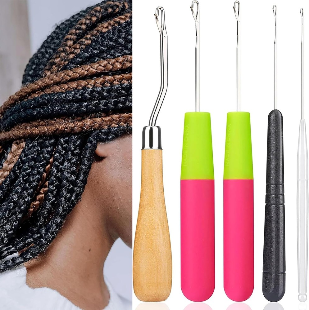5Pcs/Sets Bent Latch Hook Crochet Hooks Hair Braiding Tools Dreadlocks Differ...
