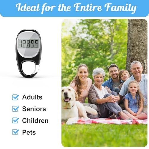 Simple Pedometer for Walking, Accurate Step Tracker with Carabiner, 3D Black