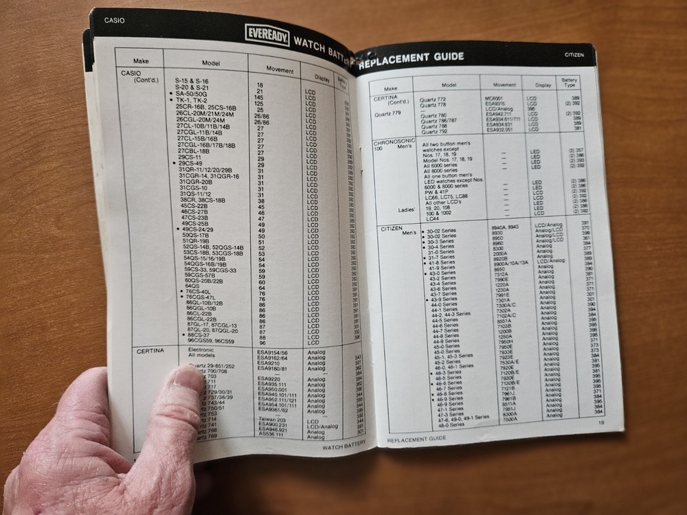 Eveready Watch/Calculator Battery 1983 Replacement Guide