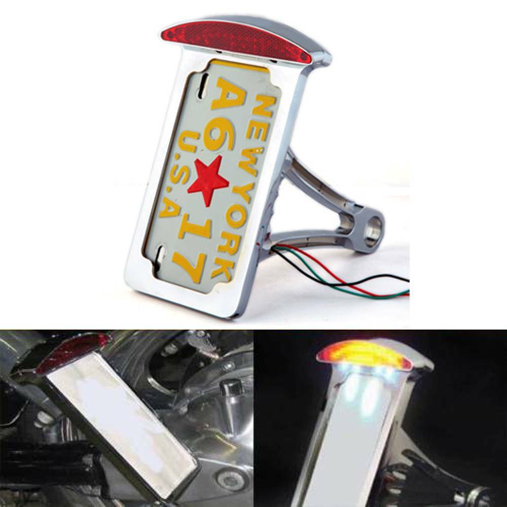 CHROME SIDE MOUNT LICENSE PLATE LIGHT BRACKET LED FOR HARLEY MOTORCYCLE VERTICAL