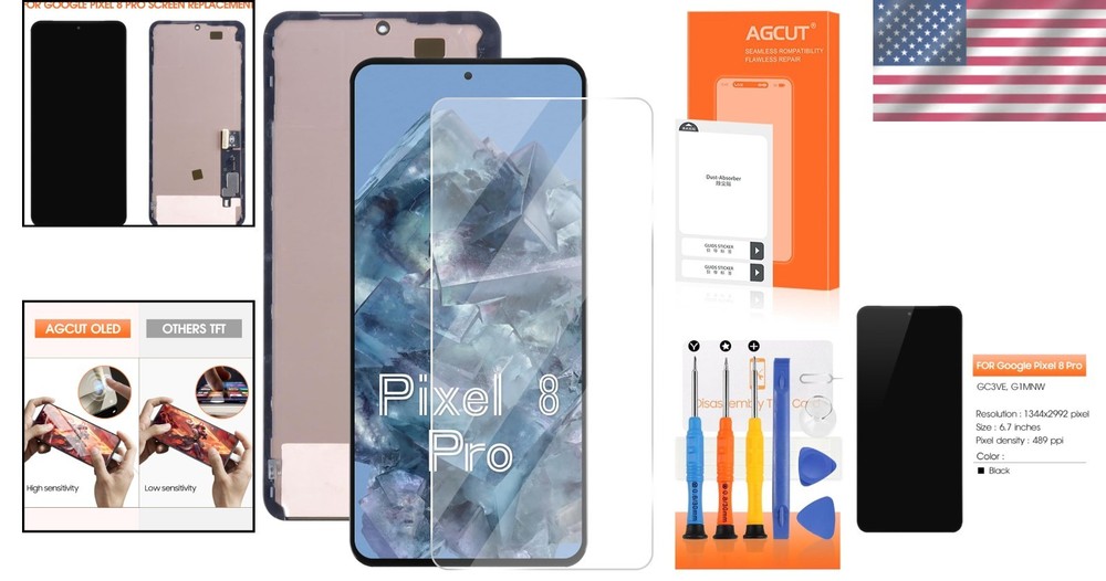 6.7'' OLED Screen Replacement for Google Pixel 8 Pro with Fingerprint Function