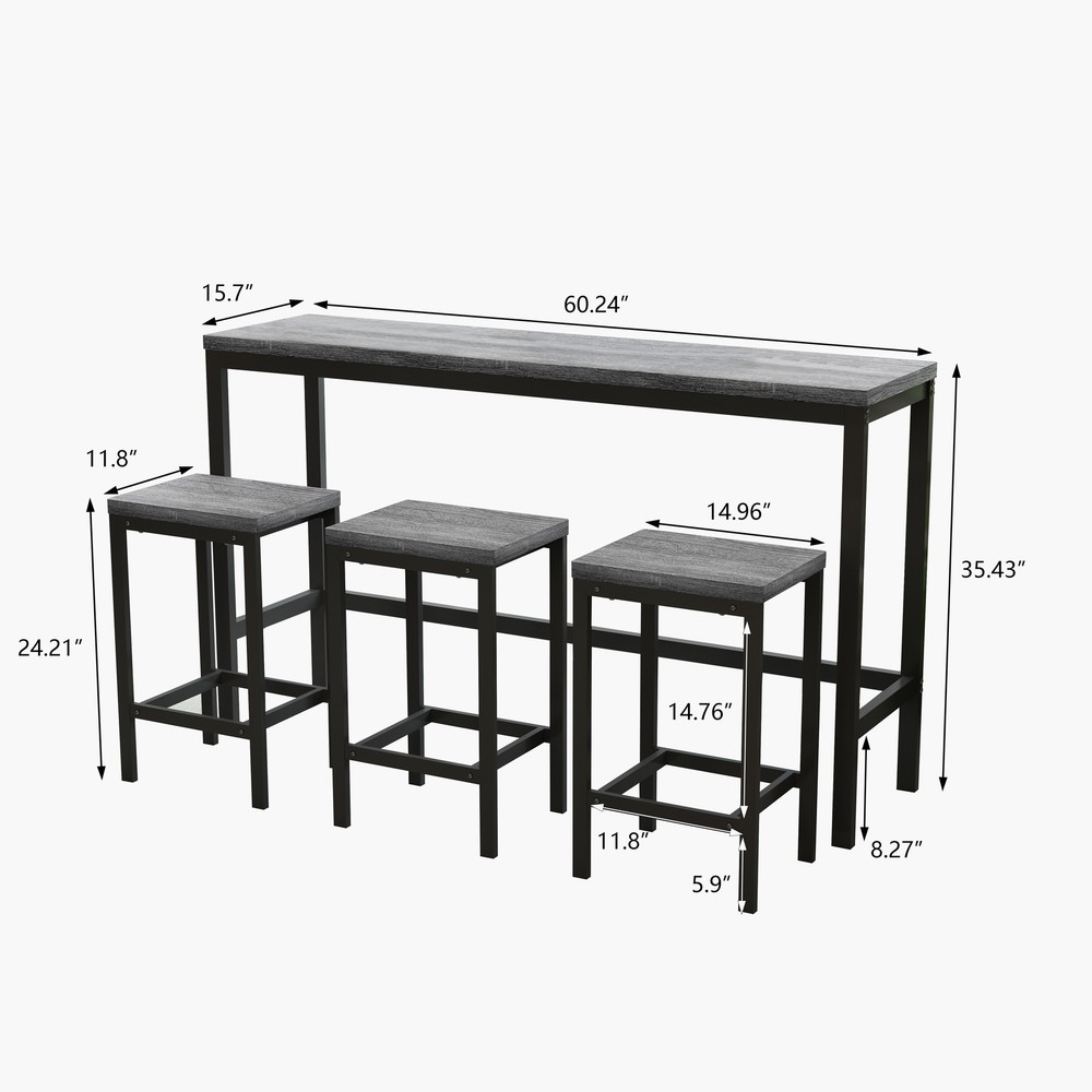 Modern Kitchen Dining Table, Pub Table Long Dining Table Set with 3 Stools