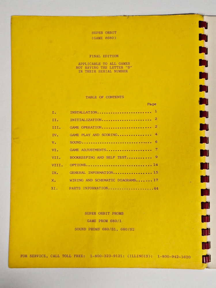 GOTTLIEB SUPER ORBIT PINBALL INSTRUCTION MANUAL