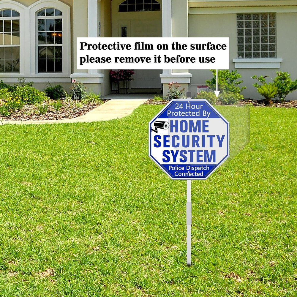 Home Security System Signs for Yard, Security Yard Signs with Stake, Protected b