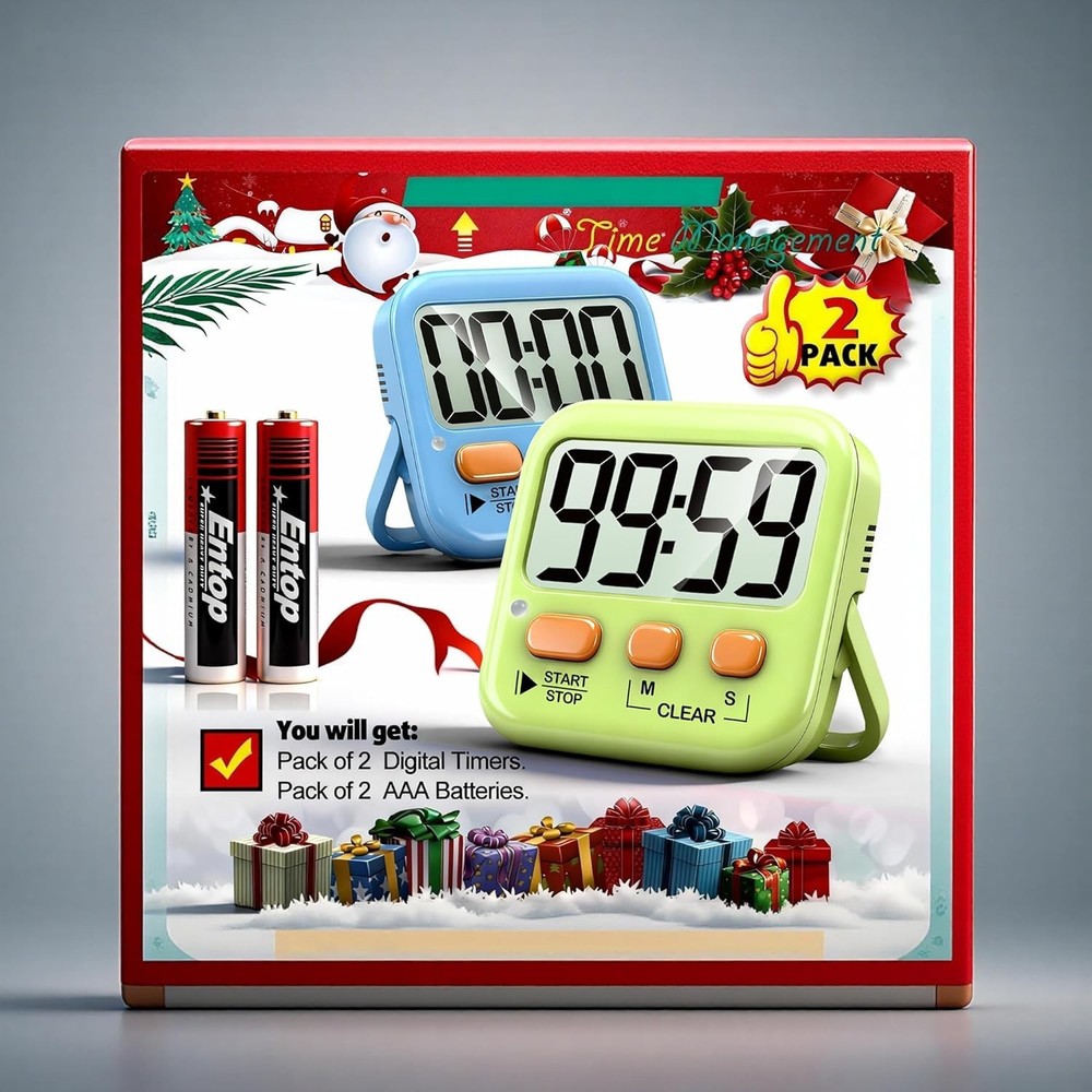 Versatile 2 Pack Kitchen & Classroom Timers - Loud/Silent Modes Included