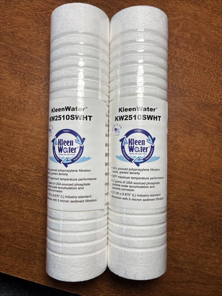 KLEEN WATER H20 SEDIMENT FILTER 2.5" X 9.875” KW2510SWHT 5 Micron NEW Sealed x2