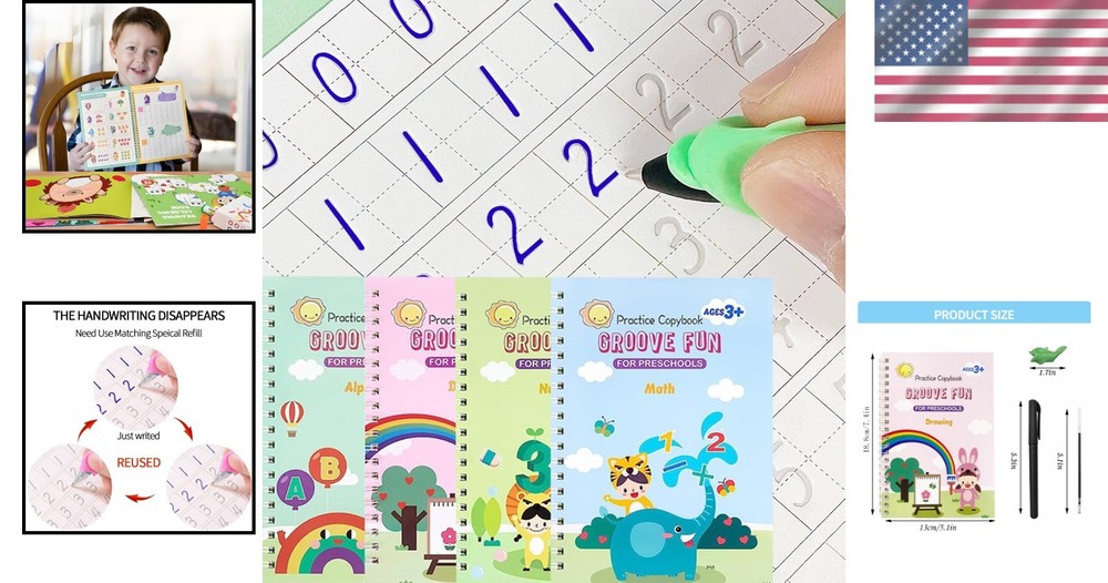 4 Pack Magic Grooved Writing Practice Books,Reusable Grooved Handwriting Work...