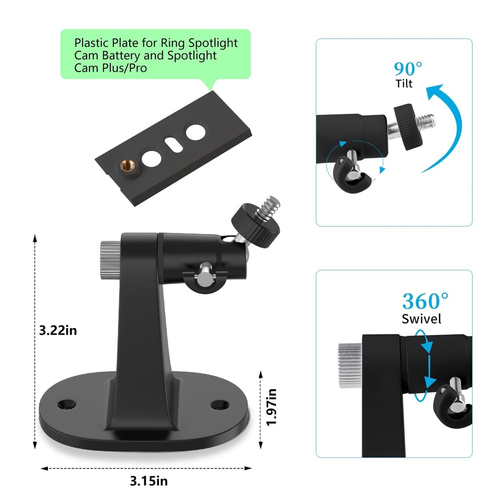 2Pack Adjustable Mounting Bracket for Spotlight Cam Plus/Pro (Battery) Black