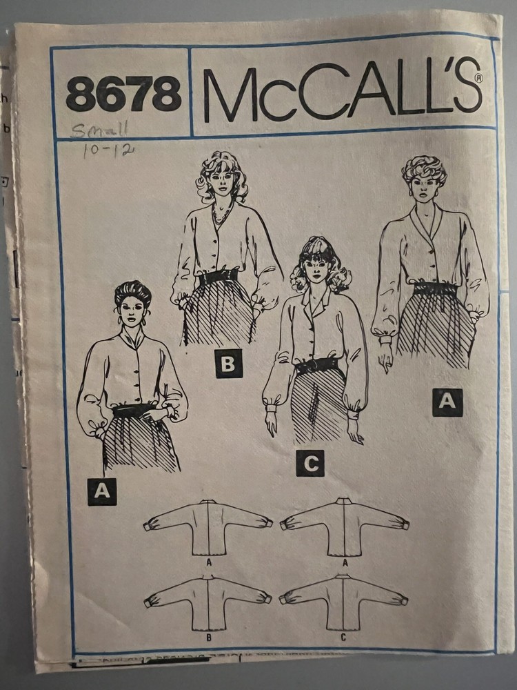 McCall's easy pattern 8678 Misses' button front Blouses size Small 10-12 uncut