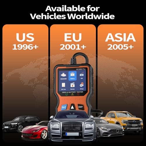 OBD2 Scanner and Battery Tester, Plug & Play Check Engine Light Code yellow