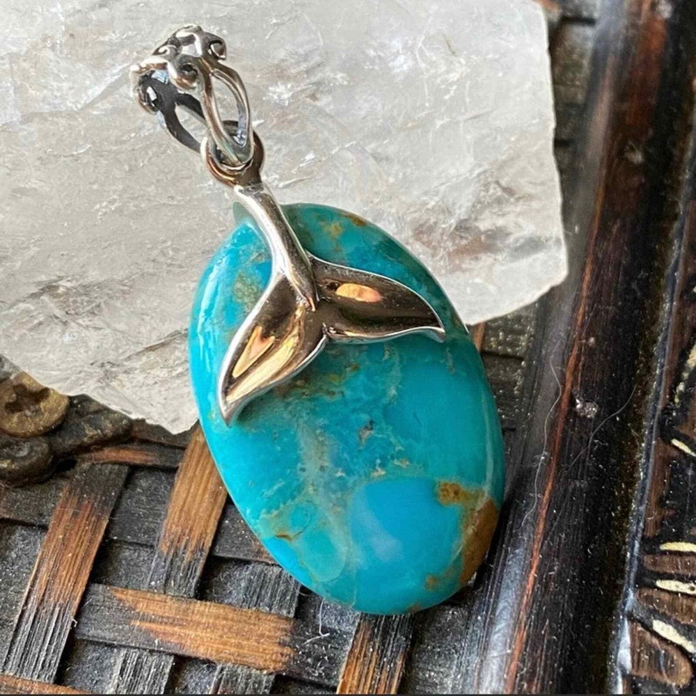 Blue Mohave Turquoise Whale Tail Necklace