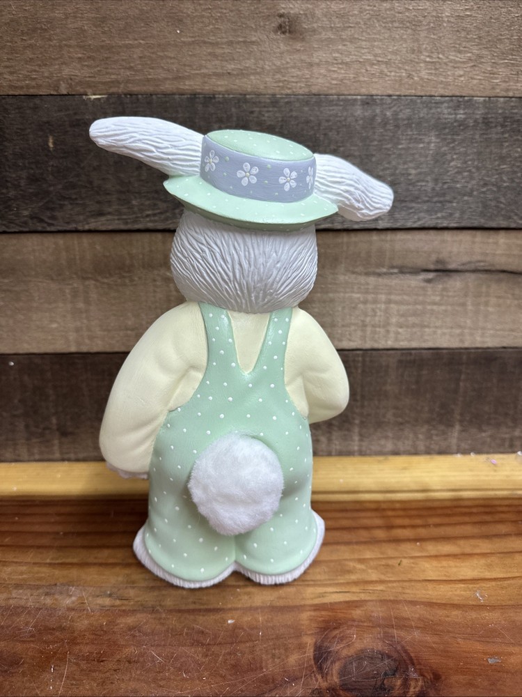 Ceramic Handpainted Bunny In Overalls 10”
