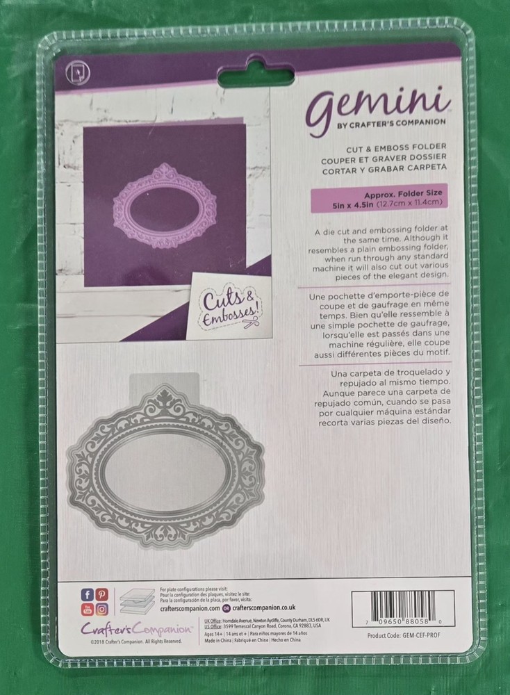 Gemini Cut & Emboss Embossing Folder Provence & Biarritz Frame Heart Oval Access