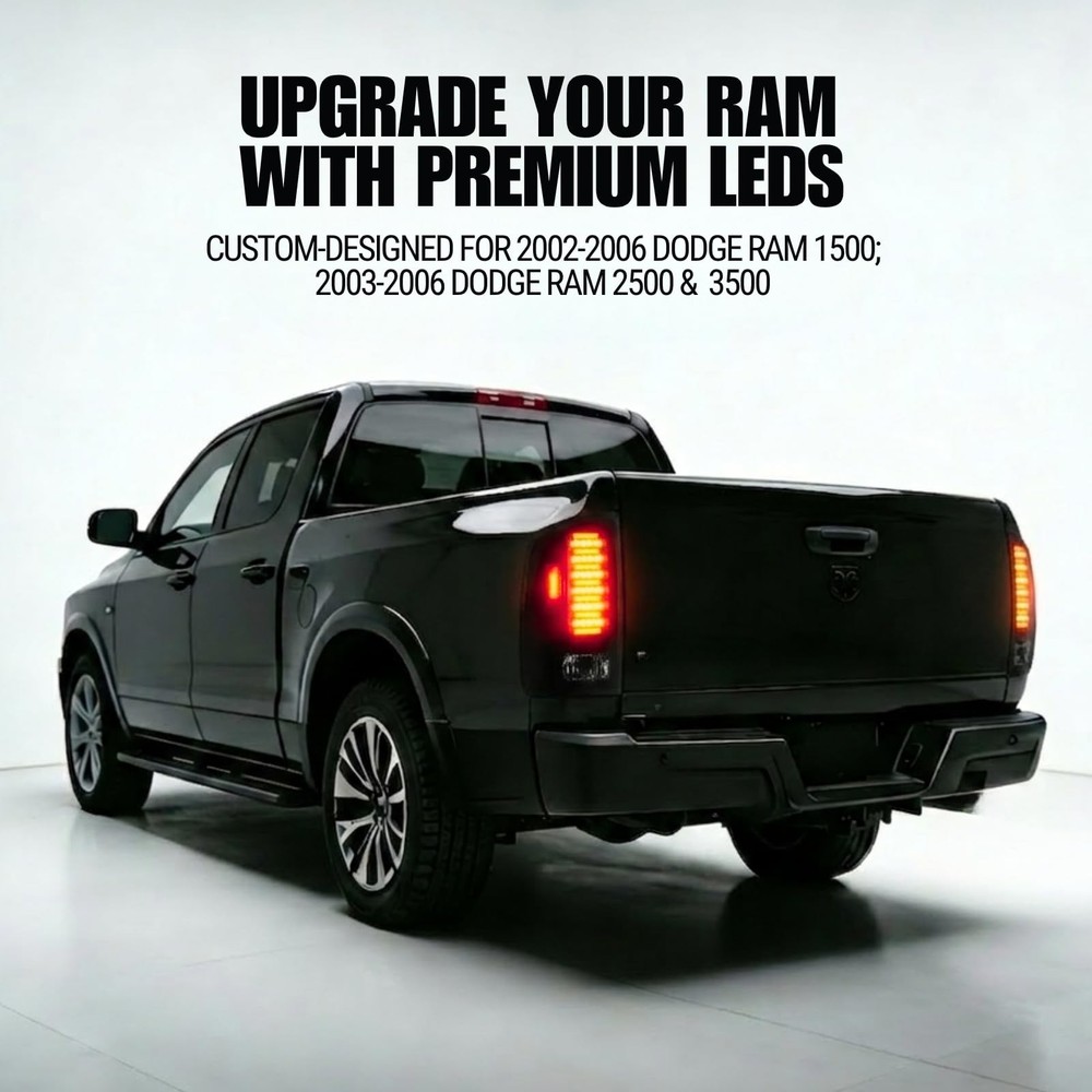 LED Tail Light Assembly Compatible with Dodge Ram Black Smoked 2002-2006 RAM