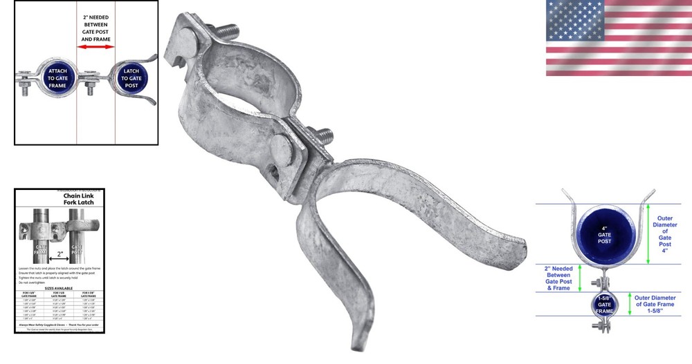 Heavy-Duty 1-5/8" x 4" Chain Link Gate Fork Latch - Easy Installation & Security