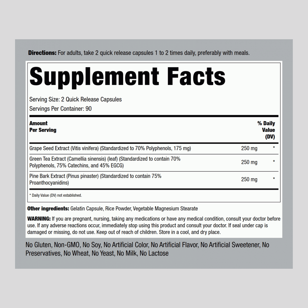 Grape Seed, Green Tea & Pine Bark Complex | 180 Capsules | by Piping Rock