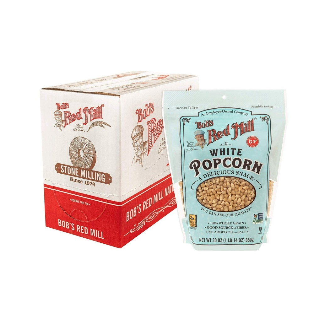 Bob's Red Mill Resealable Whole Grain Snack, Kernel White Popcorn, 30oz (2 Pack)