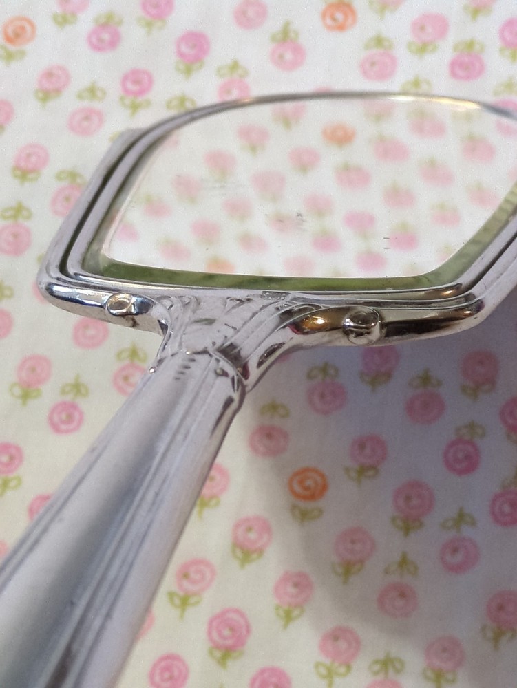 Vintage S&B Saart Bros Mirror Vanity Hand Held Silver Tone + Solid Black Back