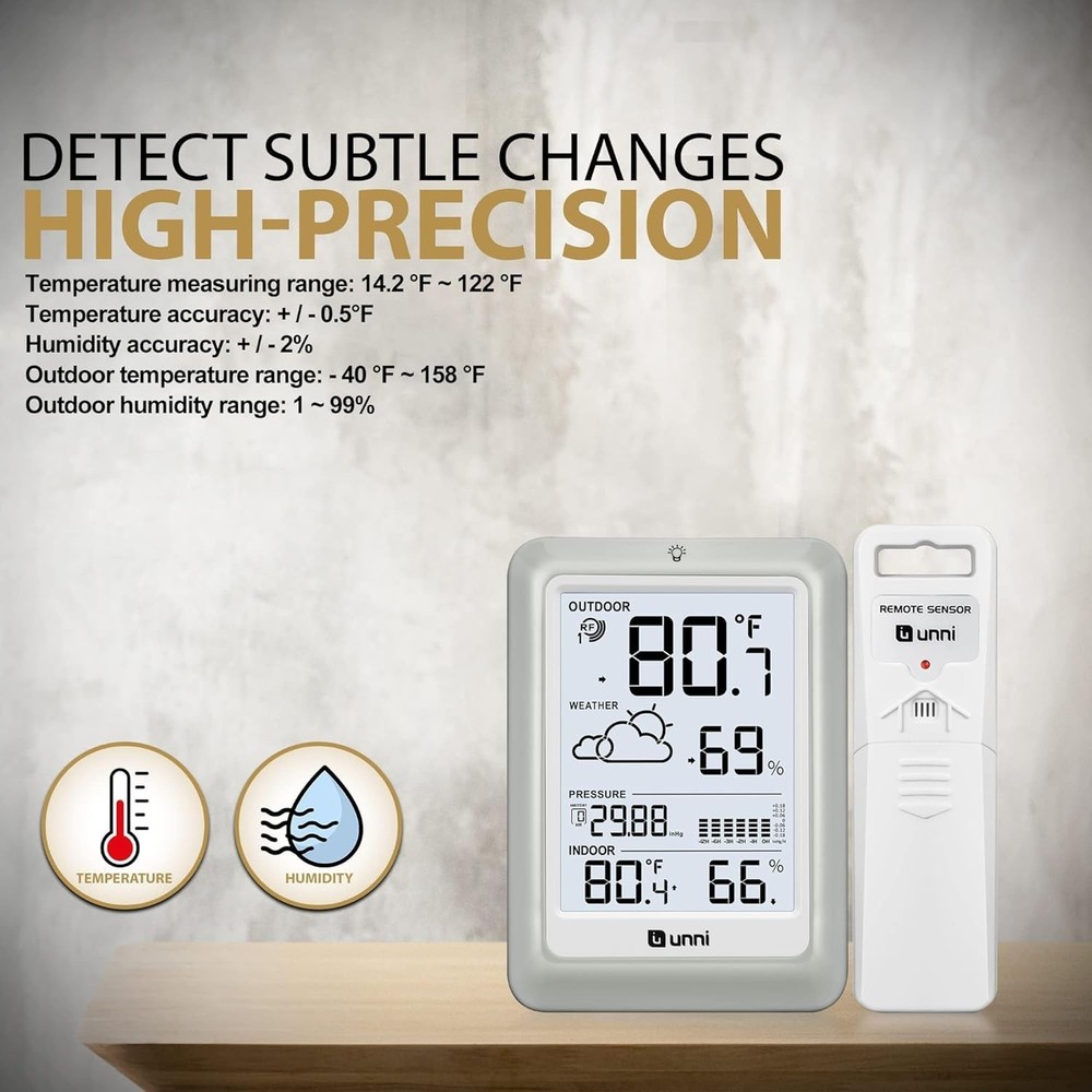 Elegant Wireless Weather Station with 330ft Range & Adjustable Backlight, White