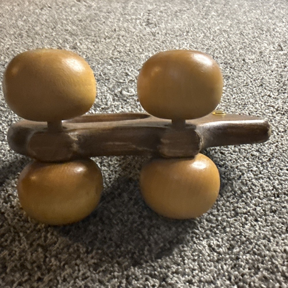 Vintage Wood Pull Toy Rabbit Bunny Push Wheel 2 Tone Rolling 8”