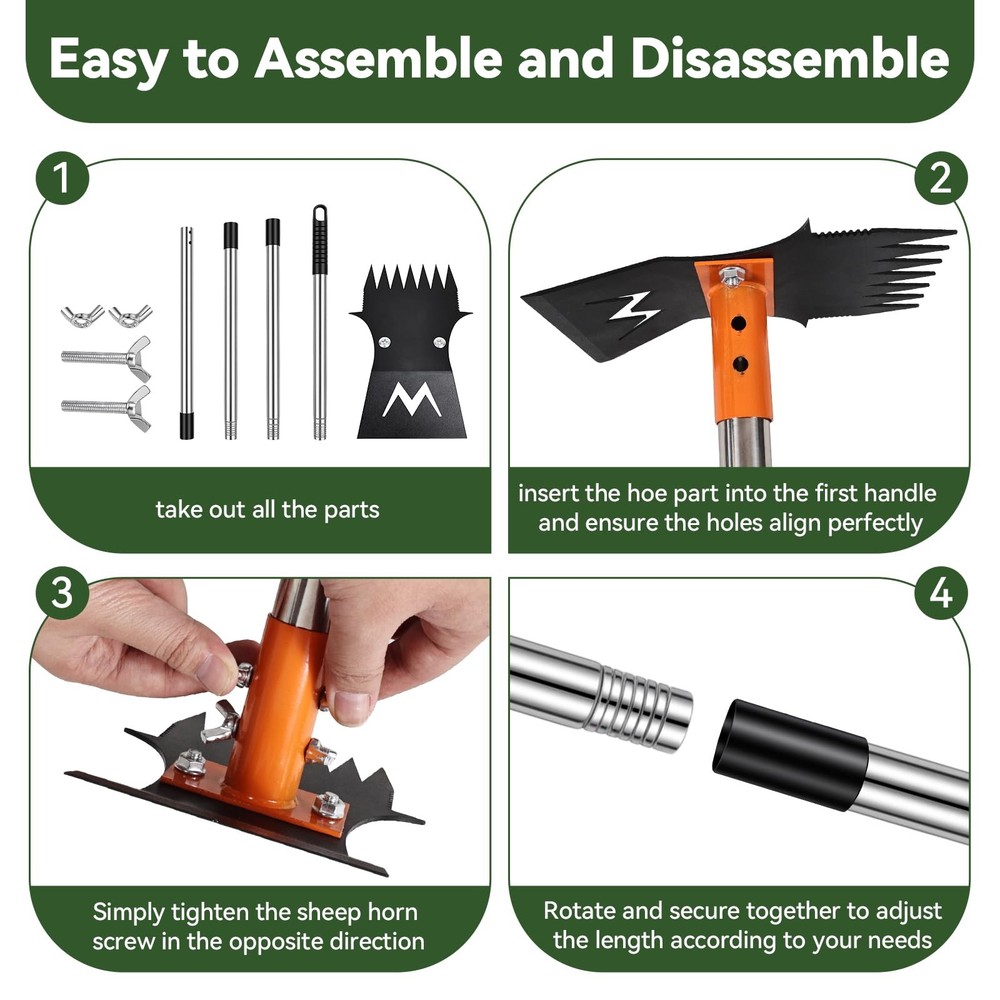 Garden Hoe & Weed Puller Tool with Long Handle, 60 Inch,Manual orange
