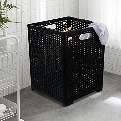 42 L Plastic Storage Basket, Folding Laundry Hamper, Black, 2 Packs