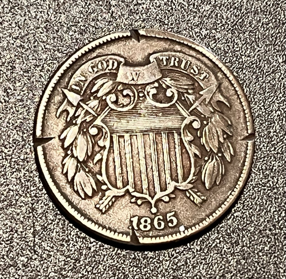 1865 Two Cents Plain 5 VF Details