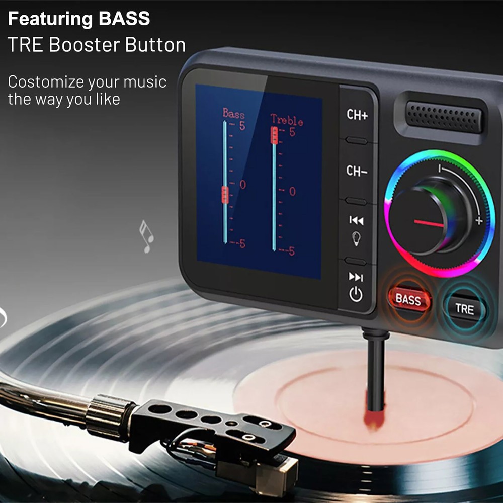 Bluetooth 5.0 Car Wireless FM Transmitter Adapter 2USB PD Charger Hands-free