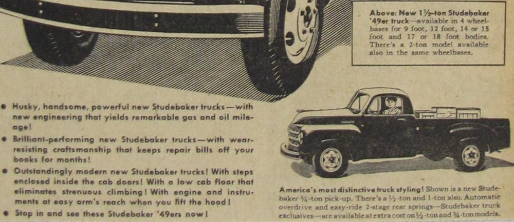 Vintage 1949 STUDEBAKER Pickup Truck Newspaper Print Ad